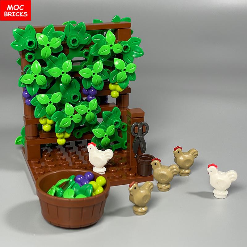 MOC Blocks Grape Trellis City Farm Garden Plants Flowers Accessories Learning Construction Bricks Kid Model Playthings Gifts