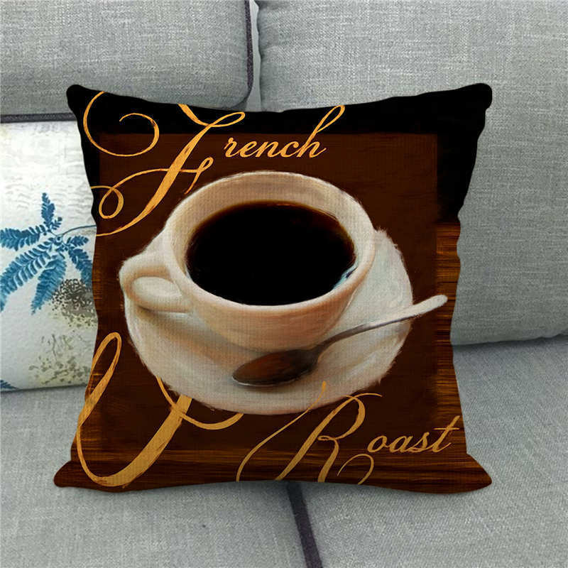 Retro-Style Coffee Afternoon Tea Digital Printing Short Plush Pillow Covers For Car Sofa Office Cushion Cover Home Goods