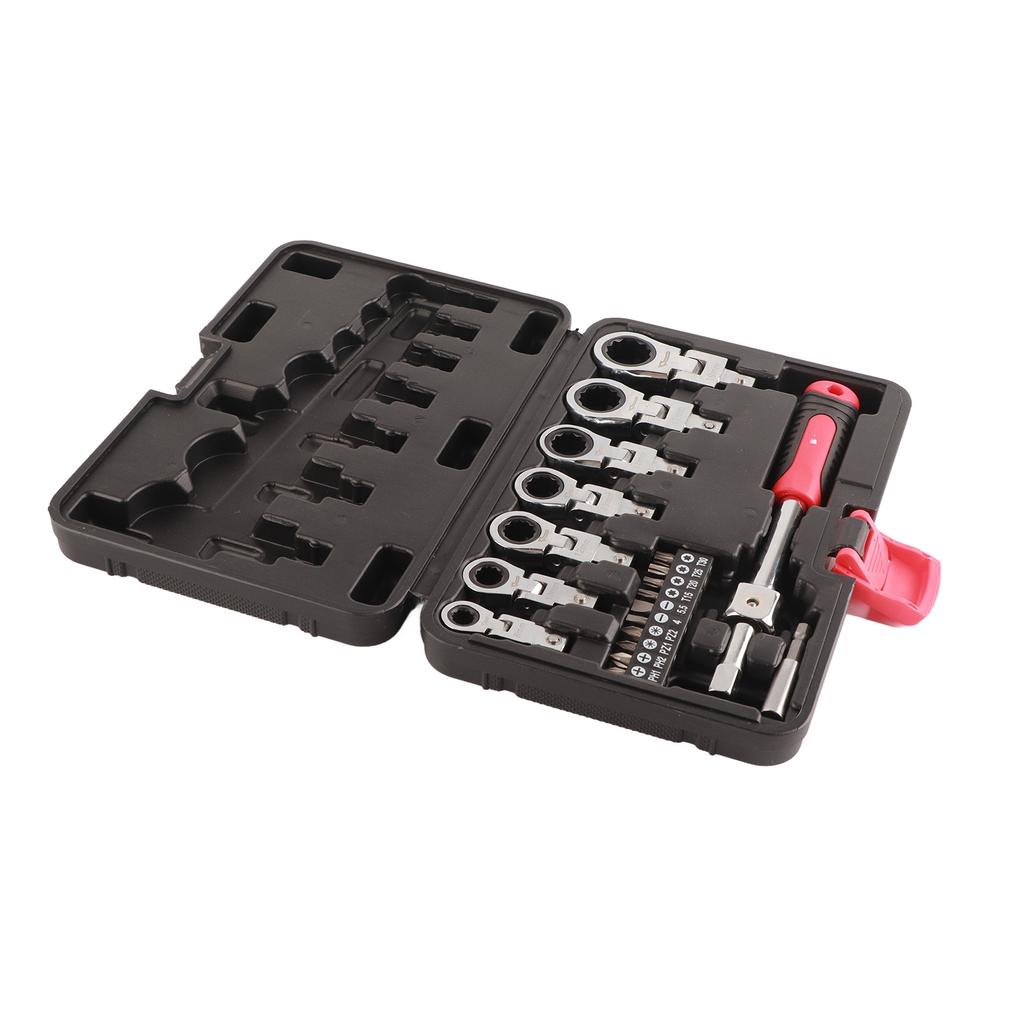 20 Pcs Ratchet Wrench Set Interchangeable 180 Degree Rotating Flex Head Wrench Screwdriver Bit Kit