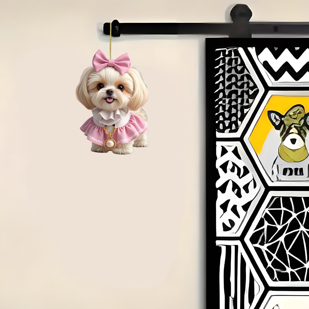 Adorable Shih Tzu Acrylic Pendant - Realistic 2D Car Rearview Mirror Decoration, Perfect for Anniversaries, Valentine's Day and Christmas