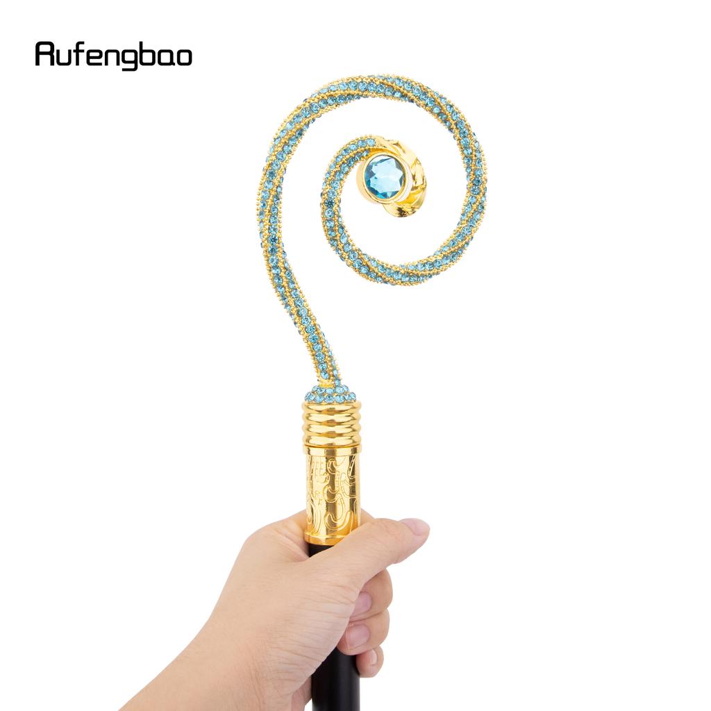 Golden Blue Hanger Blue Diamond Fashion Stick Decorative Cane Elegant Fashion Cane Cosplay Alloy Crosier Vintage Stick 90cm