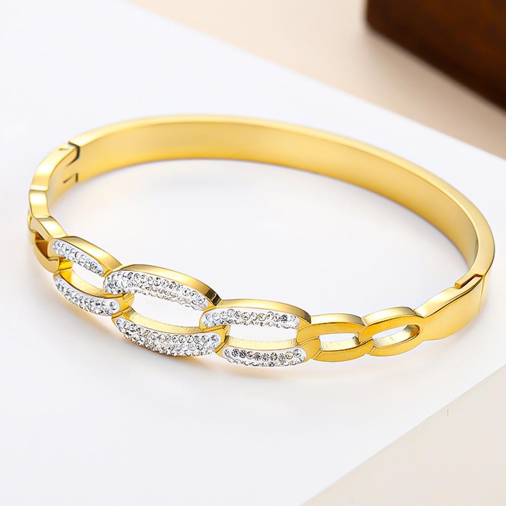 18K Gold-Plated Geometric Titanium Steel Bracelet with Rhinestones
