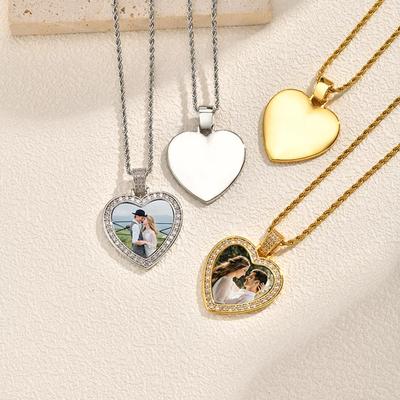 Picture Photo Necklace, Personalized  Zirconia Heart Pendant Jewelry Customized Gifts for Women