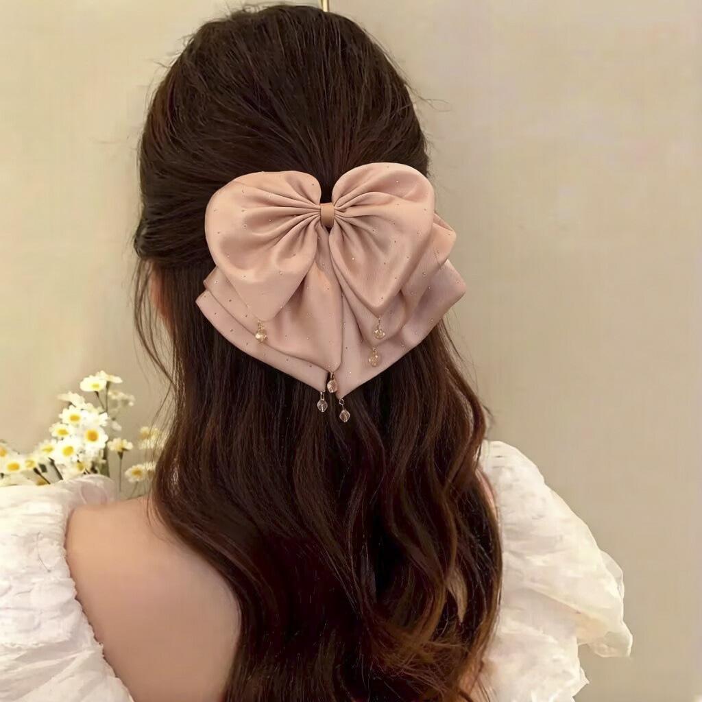 Elegant Retro Satin Bow Hair Clip for Women - Perfect for Low Ponytails and Head Ornaments