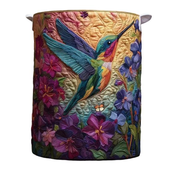 Quilted Floral Laundry Basket Fabric Boho Storage Hamper with Handles Foldable Large Capacity Laundry Bin for Nursery Bedroom Clothes Kids Toys