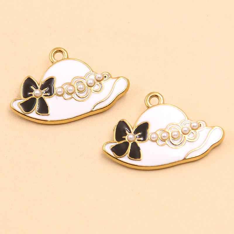 Gold-Enamel Double-Sided Stainless Steel Pendant with French-Style Beauty Accessories Design