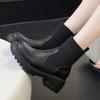 fashion Rimocy Women's Fashion Platform Ankle Boots Autumn Winter Chunky Heels Knitting Short Boots Woman Slip On PU Leather Botas Mujer