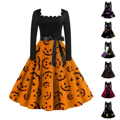 Dámské ležérní módní halloweenské šaty Vintage s dlouhým rukávem