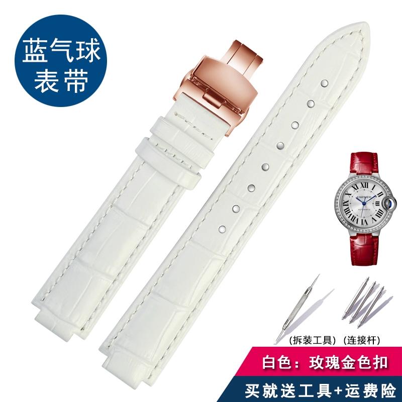 Für Cartier Echtleder-Uhr mit Damen-Uhrenkette, blaue Ballon-Dornschließe, konvexer Mund-Rindsleder-Herren-Uhrenkette