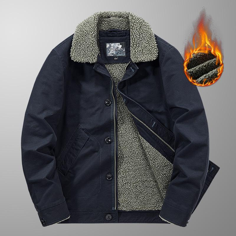 Hiver Homme Laine Épaissie Rembourrée Coton Chaud Veste Cachemire Revers Simple Boutonnage Cargo Veste Rembourrée Coton