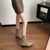 2025 new brown chelsea velvet and ankle boots medium tube pleated boots pointed thick heel short boots children autumn and winter