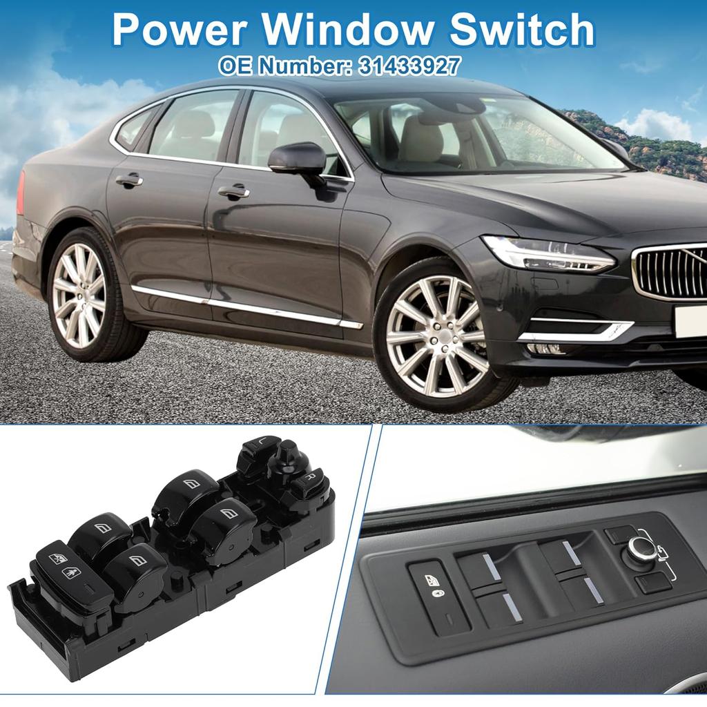 Elektrischer Fensterheber Schalter Nr. 31433927 Fahrerseite Vorne Links Fensterheberschalter für Volvo S90 V90 XC90 Schwarz
