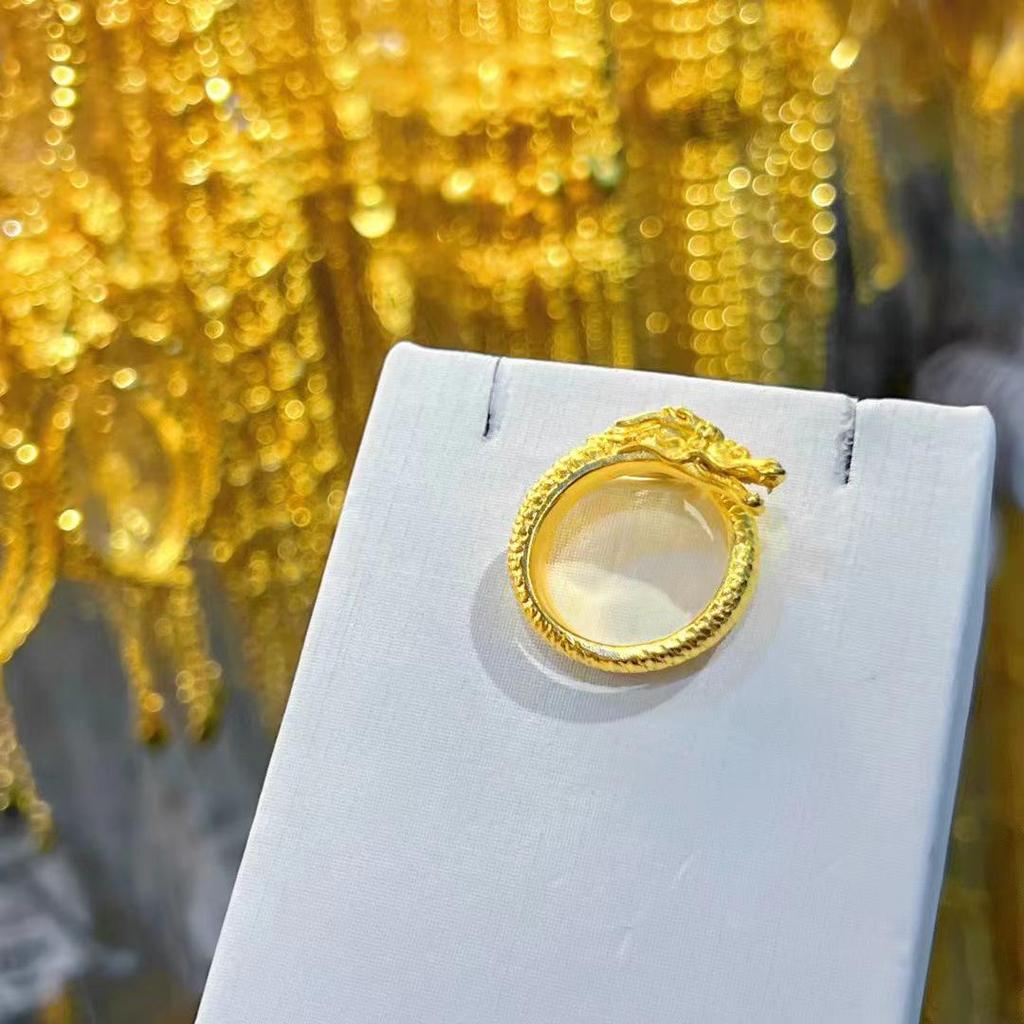 Vietnamese Zodiac Dragon Sand Gold Ring - Adjustable Panlong Design