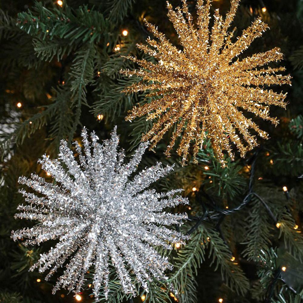 Plastic Christmas Artificial Flowers Glitter 45cm Glitter Fake Flower DIY Simulated Xmas Decorative Flowers New Year