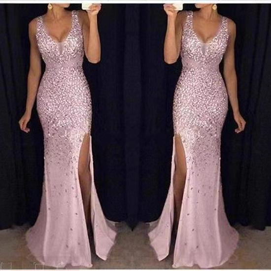 2025 Autumn/Winter European & American Slit Gold Stamping Evening Gown