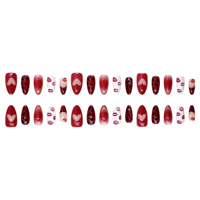 Pack Of 30Pieces False Nail Red Lips Rose Leopard Art Artificial Nail For Parties Dates And Everyday Beauty Decors