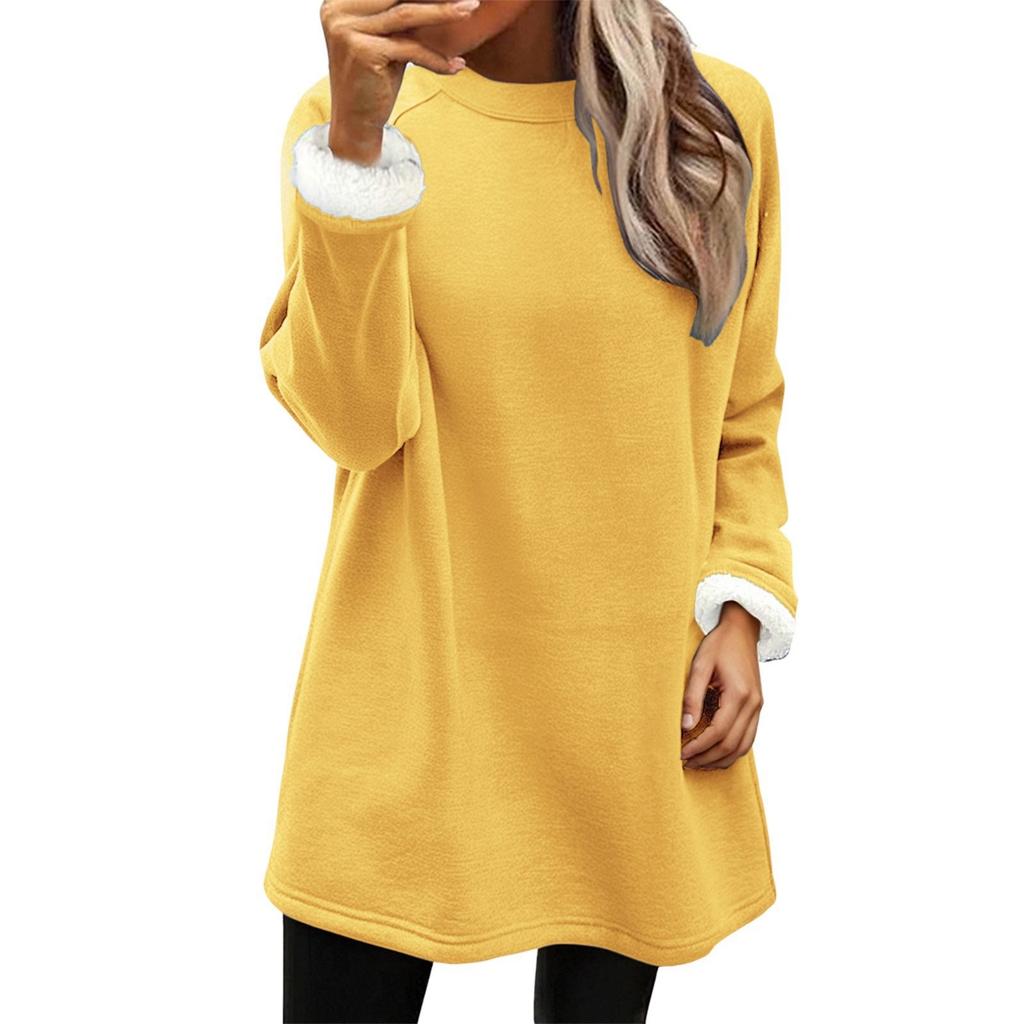 Women's Fashion Casual Home Plush Solid Color Round Neck Sweatshirt