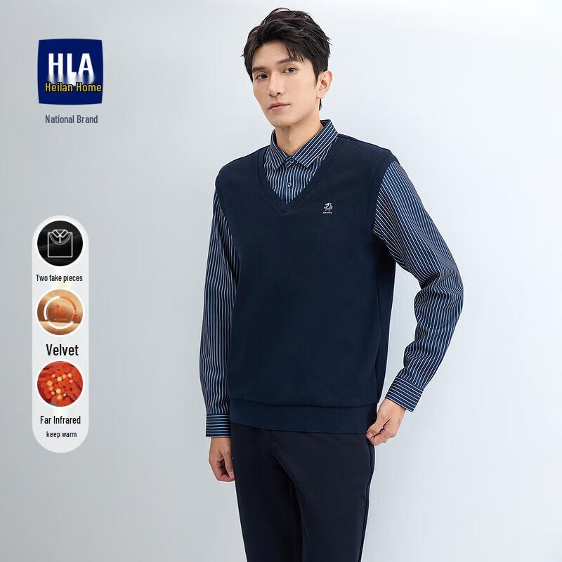 

HLA Men s Fleece-Lined Faux Two-Piece Thermal Sweater L