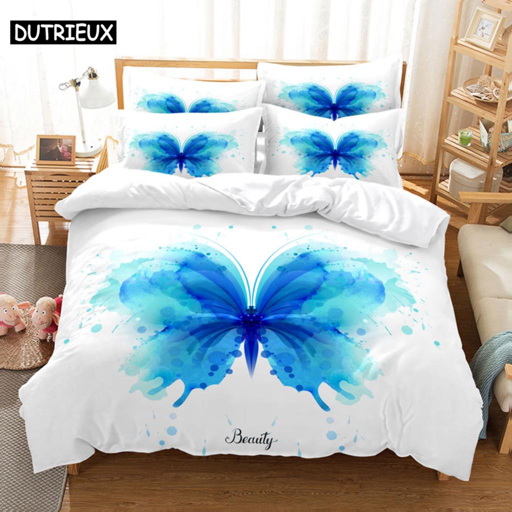 Blue Butterfly Duvet Cover Set King Size 220X240 Double Bed Single 3D Queen Bedding Sets Pink Full Twin Quilt Linen Pillowcase