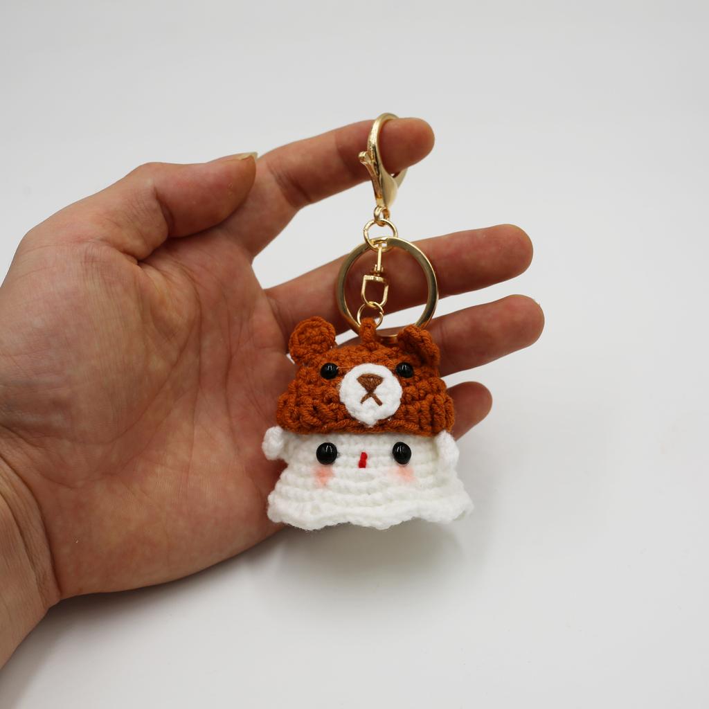 Creative Crocheted Little Ghost Hand Woven Pendants Halloween Decoration Handmade Yarn Crochet Bag Key Pendant Gift Home Decor