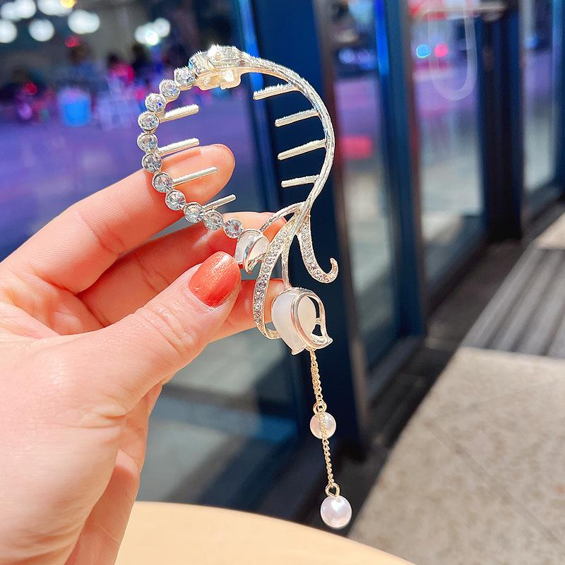 Exquisite Zircon Flower Tassel Hair Clip Fashion Shining Women Elegant High Horse Tail Hair Clip Plate Hair Artifact