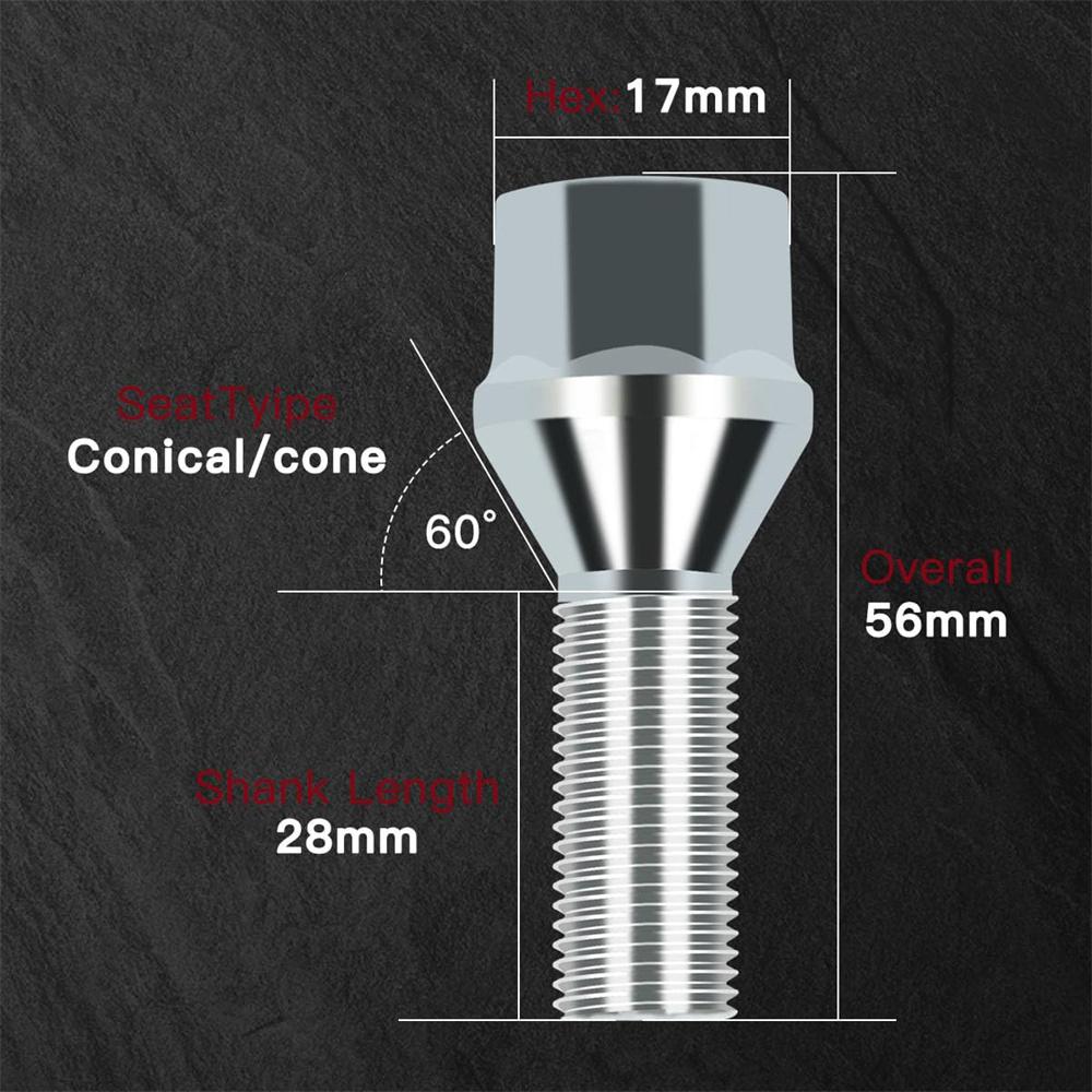 Silver Wheel Lug Bolt Shank M12x1.25 28mm For Jeep Renegade 2015-2019