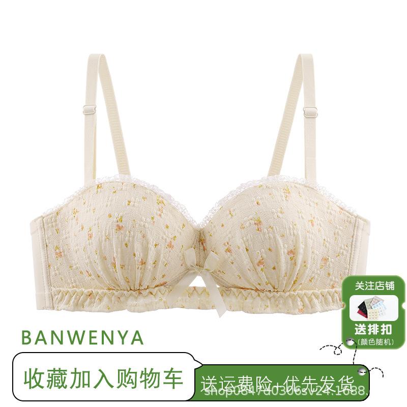 New Lace Cute Student Girl Underwear Small Breasts Gather and Show Big Upper Support Anti-sagging Half a Cup Japanese