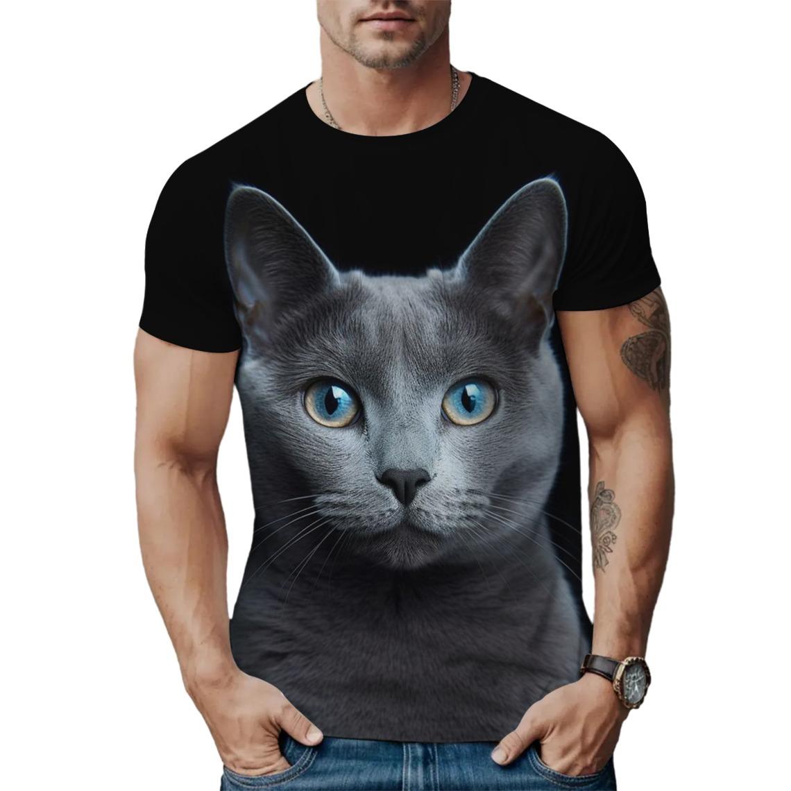

Летний топ с круглым вырезом, с 3D-принтом животного узора, модная повседневная мужская футболка с коротким рукавом XS