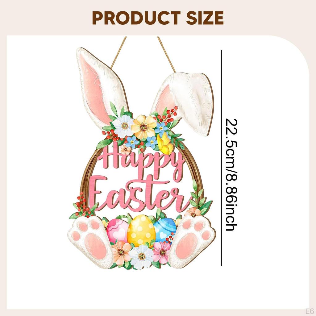 Easter Bunny Door Sign Hanger Wall Art Decor Floral Spring Eggs Hanging Plaque for