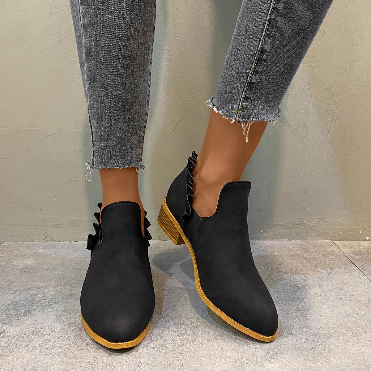 Осень и зима Новые короткие сапоги на квадратном каблуке повседневные женские сапоги 36 чёрный 2398₽