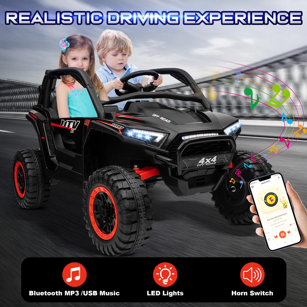24V Ride on Car for Kids 2 Seater, 4x4 Off-Road UTV Toy w/ 3-Speed Remote Control, 4WD Powerful Motors, 18" Large Seat,