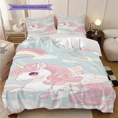 Unicorn Dreams Whimsical Sky Adventure Bedding 1 Duvet Cover 2 Pillowcase Without Core Christmas Birthday Gift Bedding Set