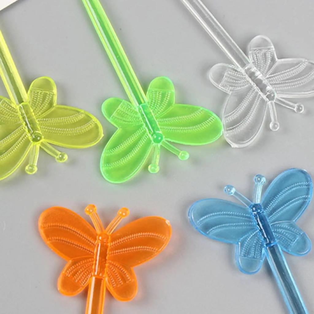 25 Stück - Einweg-Kunststoff-Fruchtgabeln in Farbe, Schmetterling-Fruchtspieße, Zahnstocher, Fruchtgabeln