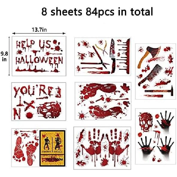 84Pcs Halloween Decorations Handprint Footprint Stickers Clings Decals Window Bathroom Floor Restroom Zombie Decorations Halloween Party Decor,8