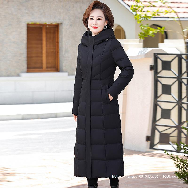 High-end big-name women's long white duck down jacket middle-aged mother temperament fashionable slim-fitting knee down jacket