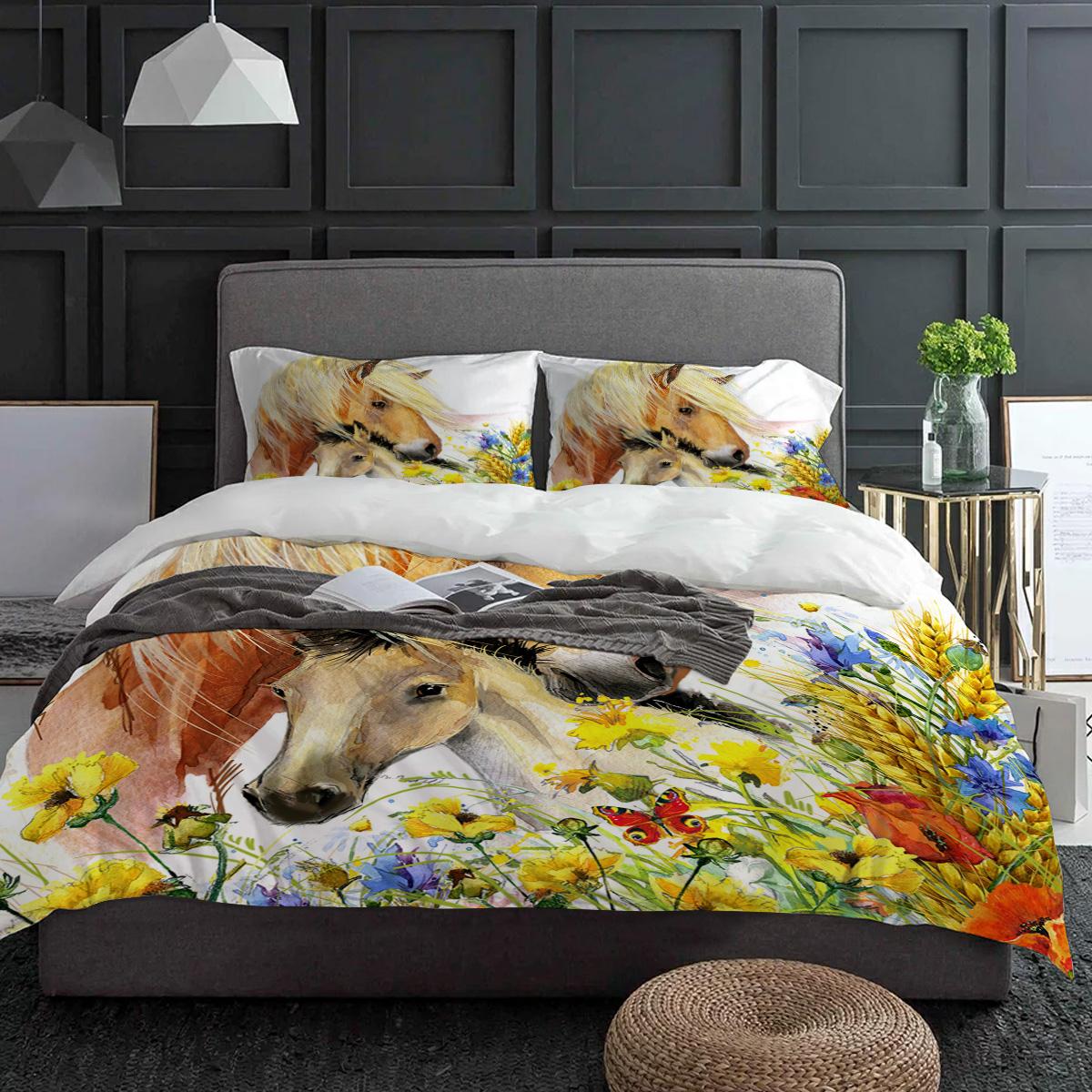 

Цвет Животное Лошадь Акварель Цветы Постельный Набор 3 предмета Пододеяльник Наволочка Детский Взрослый Покрывало Двуспальный Набор Домашний Текстиль EU single(135x200cm)