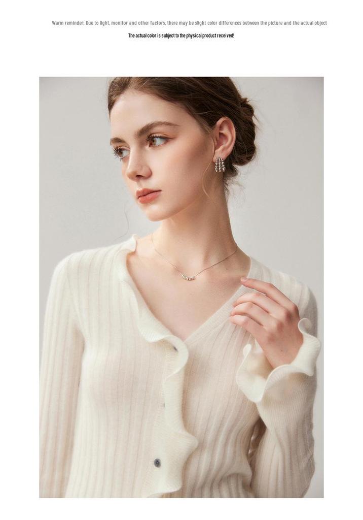 Elegant 3D Wave Edge Cashmere Ruffle Cardigan - Women's Autumn/Winter Flared Sleeve Knitwear