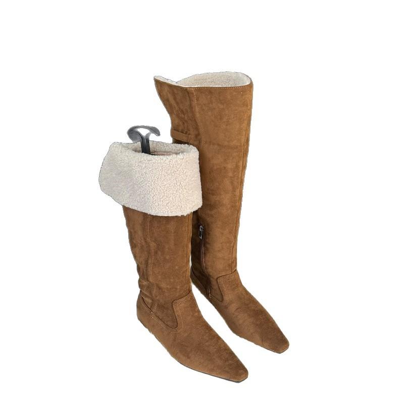 Wear more than one boot! Over-the-knee velvet boots New 2025 thick heel lamb wool pile knight boots children's boots
