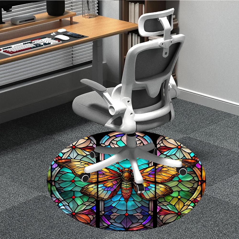 

1pc Stained Glass Butterfly Office Round Area Rug, Indoor Mat Suitable ForOffice, Under Office Chairs Bedroom Living Room Home Decor, Room Decot078 80cm by 80cm