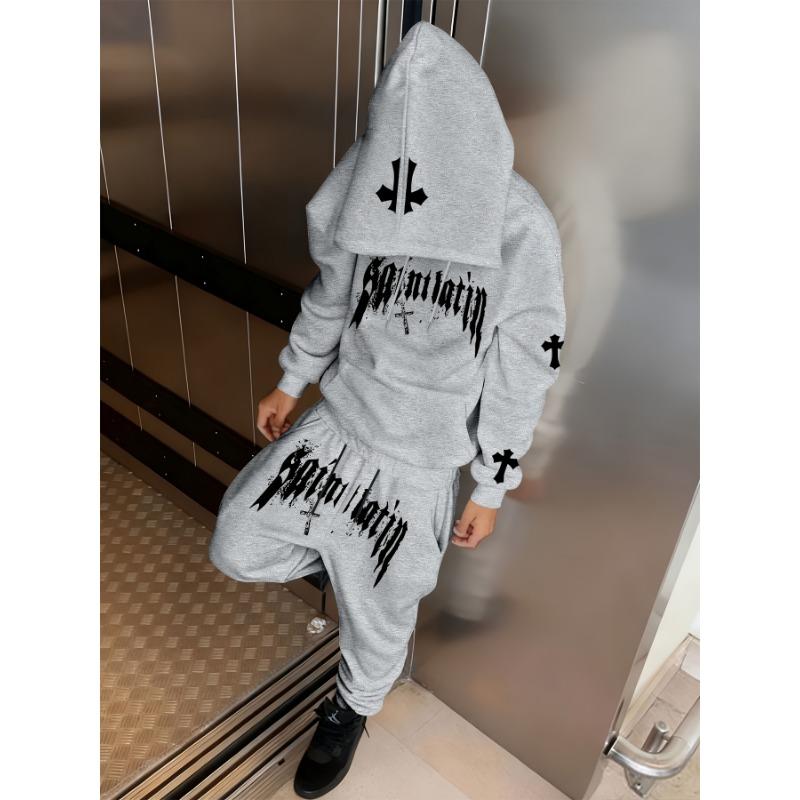 Conjunto de 2 piezas para hombre con Sudadera con capucha y Estampado de Letras y Pantalones de Chándal con Cordón y Bolsillo Sudadera con Capucha Pantalones Jogger Ropa Deportiva Informal para Exteriores para Hombre