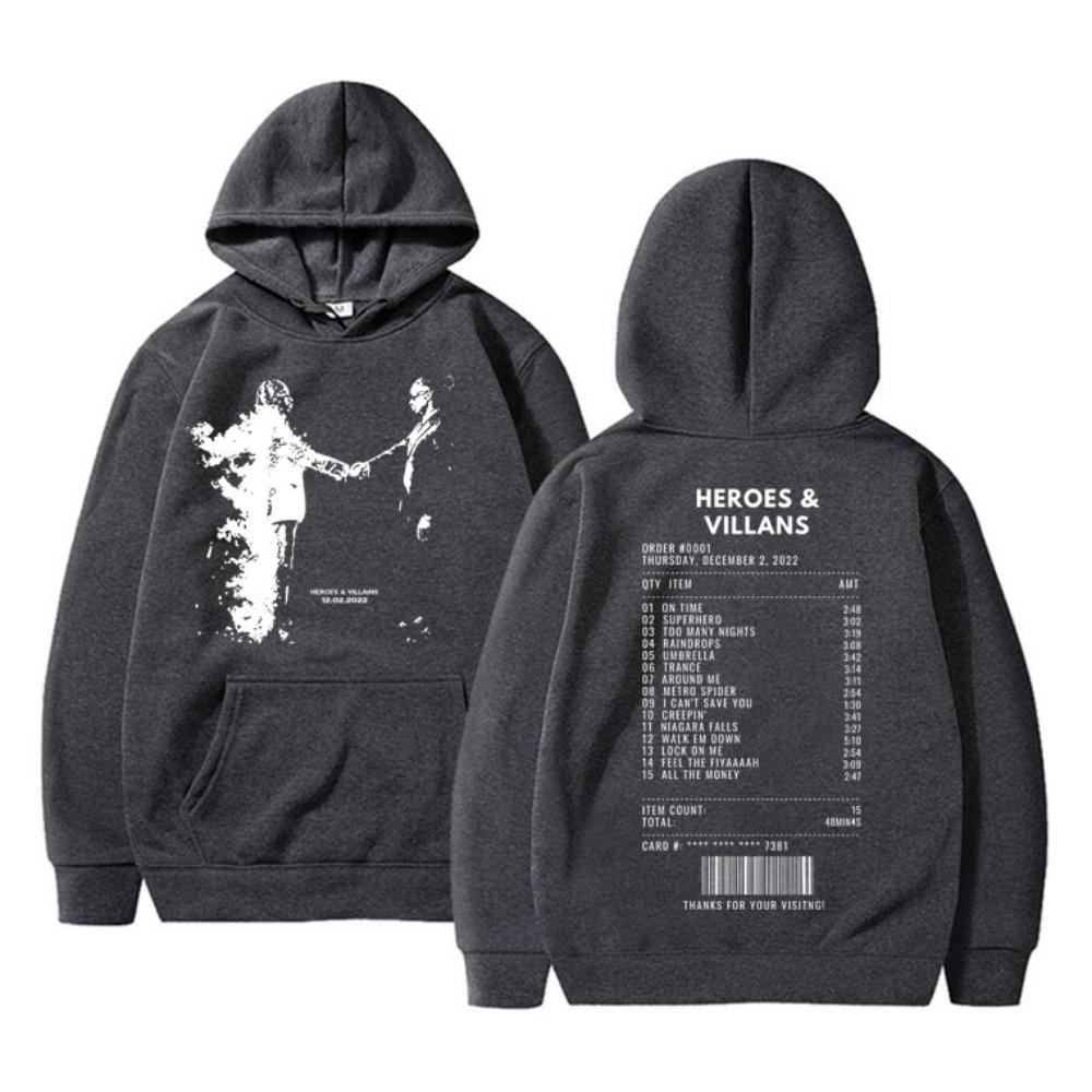 Rapper Metro Boomin Heroes Villains Double Sided Print Hoodie Men Hip Hop Oversized Sweatshirt Men's Fashion Trend Streetwear
