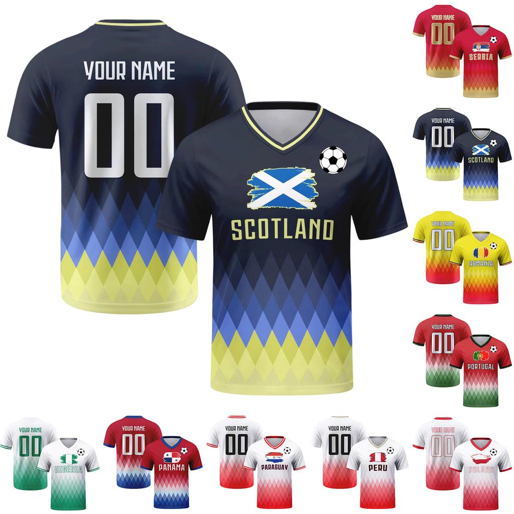 Customizable Soccer Jersey Shirt with V Neck Short Sleeves Pattern Front and Back Print for Sports and Team Use