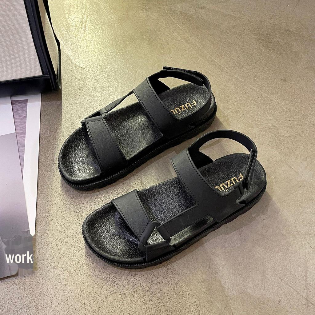 Women's Summer Sandals: Solid Color, One-Strap, Open-Toe, Velcro Flats for Beach