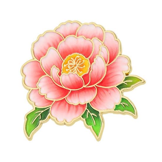 Flower Gods Brooch, Metal Pin Badge with UV Printed, Peony Plum Blossom Design Lapel Pin for Hanfu And Chinese Style Wear