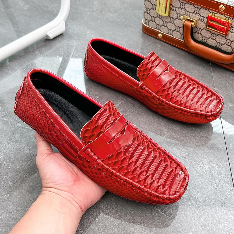 Herren Mokassins Fahrschuhe Leder Flats Lässige Slipper Übergröße Farbdruck Schuhe für Herren