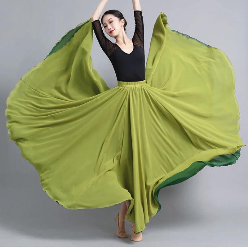 630 Degree Classical Dance Skirt Women Double-Side Chiffon Big Swing Skirt Belly Dance Costume Stage Performance Maxi Skirts