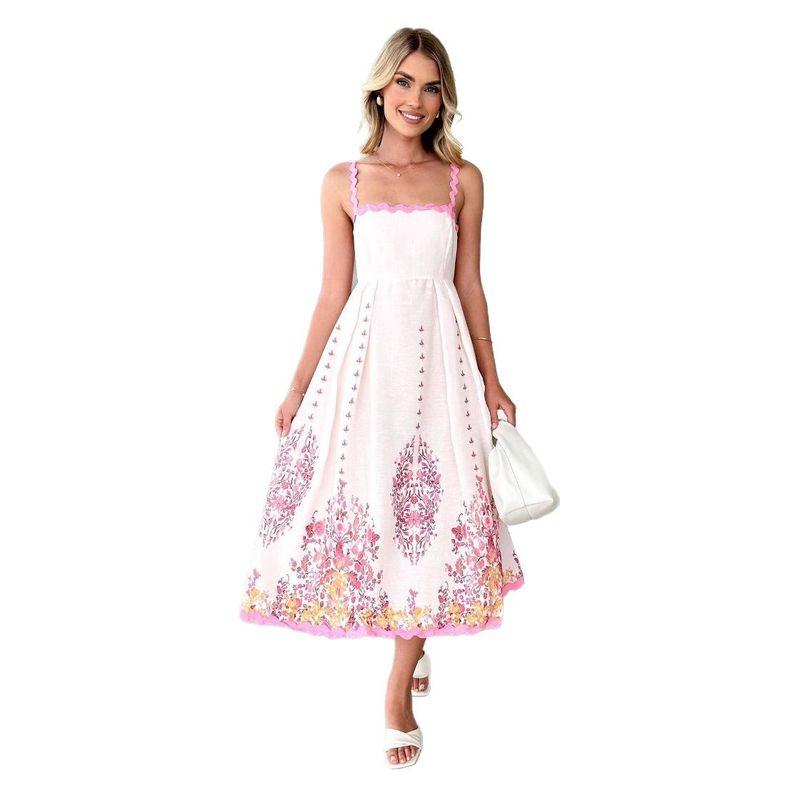 Strap Dress European and American 2025 Women Summer Fashion Print Wave Sleeveless Backless Lace-up Sling Dress