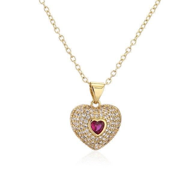 Wukalo Latest Stylish Fashionable Real Gold Tone Color Heart Shaped Pendant Pendant Necklace Temperament Jewelry Shiny Aaa Women Zircon Stone Wedding