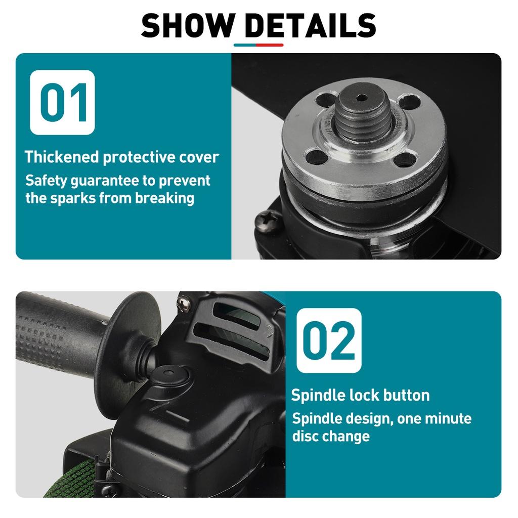 100/125MM Brushless Electric Angle Grinder 4 Speed Cutting Machine Power Tool 2pcs Lithium-Ion Battery For Makita 18V Battery