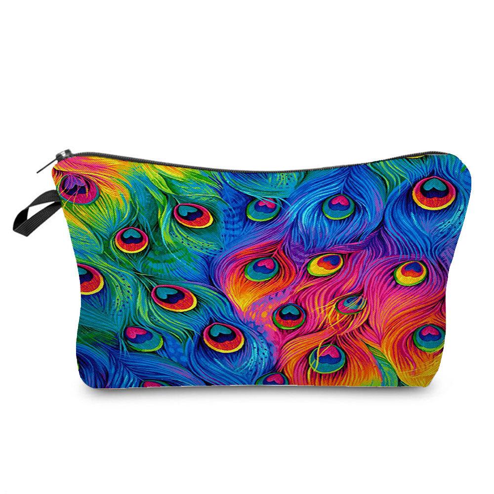 Women Feather Print Cosmetic Bag Toiletries Organize Travel Storage Case  6375